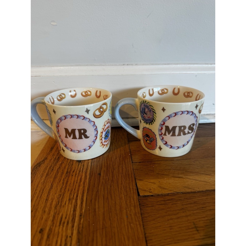 Eleanor‎ Bowmer Mr And Mrs Mug Set Badge Style Graphics Gift Engagement Wedding